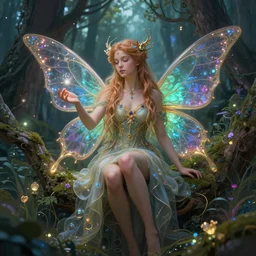 ultra realistic illustration of magical fairy, forest, fantasy, colorful lights, intricate, elegant, highly detailed, digital painting, artstation, concept art, smooth, sharp focus, illustration, art by artgerm and greg rutkowski and alphonse mucha