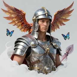 science fiction roman soldier portrait , fantasy, dystopian, phoenix dragon, butterfly squid, burning halo, intricate artwork by Yoann, Lossel, very coherent artwork, cinematic, hyper realism, high detail, octane render, unreal engine, 8k, Vibrant colors, Smooth gradients, High contrast, depth of field,