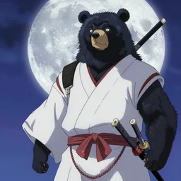 scene from Rurouni Kenshin Origins, 2012, movie still, cinematic, anthropomorphic, half man half asian black bear, black bear samurai, Moon Bear Samurai, epic, samurai