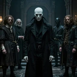 morpheus the sandman with black overcoat netflix, by caspar david friedrich, by charlie bowater, by hieronymus bosch, by h. r. giger, cinematic, filmic, lumen reflections
