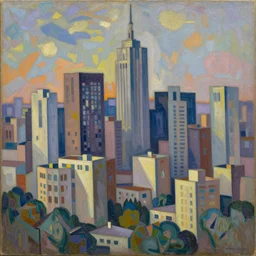 inner city skyline by jeffrey smith, ( monet ), cubism, 3 d depth, oil on canvas, trending art station, masterpiece