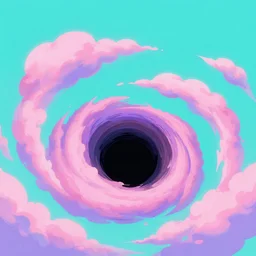 graphic novel illustration of pink and purple clouds spiraling into a black hole, cyan lightning, digital illustration, deviantArt, artstation, artstation HQ, HD, 4k resolution
