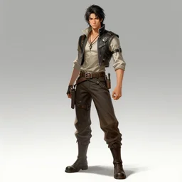 asian - looking rogue dnd fantasy character wearing a vest and high boots single character concept art digital art medium shot highly detailed photorealistic illustration by wlop