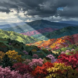 colorful landscape in the style of junji ito