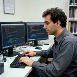 Photograph of Sedat Kapanoglu coding eksi sozluk in his office in 1999