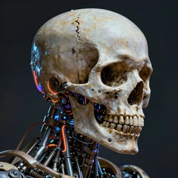 a full head shot portraits of skull mechanical hydraulics neon highlights painting, intricate details, 3 d, octane 8 k, by moebius and basquiat