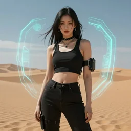cyberpunk girl in casual clothes with long black hair, dune - style force field, trending on artstation