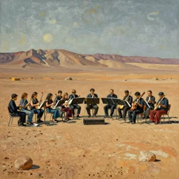 monet style landscape of the surface of mars with an orchestra playing to a crowd