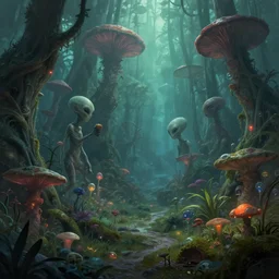 alien forest with strange alien plants and fungi, award winning concept art trending on artstation