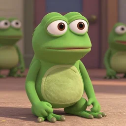 still of sad Pepe the frog in the Pixar Movie from 2017, Pepe The frog reeeeeeeeeeeeee directed by John Lasseter cinematic shot parody movie bloopers