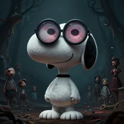 epic professional digital art of hungry eyes snoopy, moody atmospheric lighting, intricate, foreboding, detailed, by leesha hannigan, ayne haag, reyna rochin, ignacio fernandez rios, mark ryden, iris van herpen, artstation, cgsociety, epic, stunning, gorgeous, much wow, cinematic, masterpiece.
