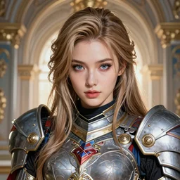 studio portrait of lawful good colorful female holy mech paladin as absurdly beautiful, elegant, young sensual gravure idol, ultrafine hyperrealistic detailed face illustration by kim jung gi, irakli nadar, intricate linework, sharp focus, bright colors, matte, octopath traveler, final fantasy, unreal engine highly rendered, global illumination, radiant light, intricate environment