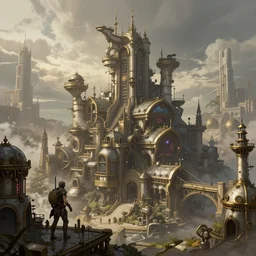 Steamcity, steampunk, beautiful, city, concept art, drawing, fantasy, 4K, UHD, High quality, Trending on Artstation HQ