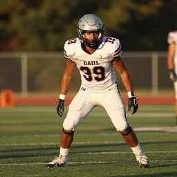 “buff football player oil panting golden hour”