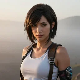 Tifa Lockhart in real life, face centered portrait, Confident, fog, volumetric lighting, beautiful, golden hour, sharp focus, ultra detailed, by Leesha Hannigan, Ross Tran, Thierry Doizon, Kai Carpenter,Ignacio Fernández Ríos