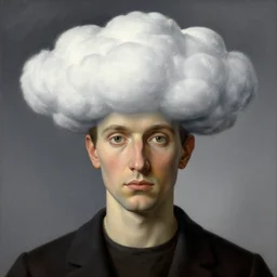 portrait of a man whos head is a cloud, by rene magritte, detailed painting, hd, hq, high resolution, high detail, 4 k, 8 k