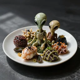 professional photography, a beautiful single plate of strange and disturbing alien foods