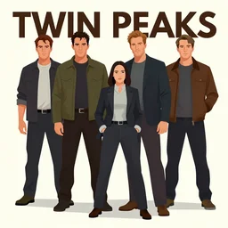 Twin Peaks poster artwork by Michael Whelan and Tomer Hanuka, Rendering of the good guys, full of details, by Makoto Shinkai and thomas kinkade, Matte painting, trending on artstation and unreal engine