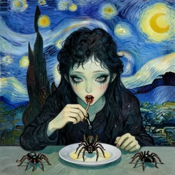 “gothic Van Gogh eating spiders”