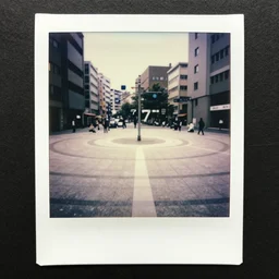 a town square in 2 0 7 7 designed by ryoji ikeda, photograph, polaroid