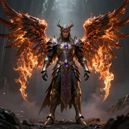 gothic fantasy character portrait, avian armor male warlock with burning angel wings, ultra realistic, wide angle, intricate details, amethyst artifacts, sharp focus, highly detailed by peter mohrbacher, hajime sorayama, wayne barlowe, boris vallejo, aaron horkey, gaston bussiere, craig mullins