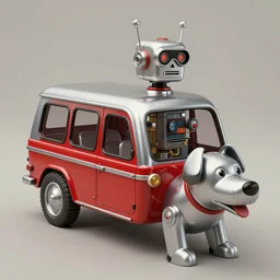 ( ( ( ( ( 1 9 5 0 s retro future android robot fat robot dog wagon. muted colors., ) ) ) ) ) by jean - baptiste monge,!!!!!!!!!!!!!!!!!!!!!!!!! chrome red