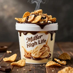 miller high life released a cheap pub flavored ice cream, the product combines beer, peanut chips, tobacco smoke flavor, caramel and dark chocolate sauce