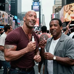 dwayne the rock johnson and Adam Sandler on Methamphetamine at Times Square, photograph by Alfred Eisenstaedt, 4K, dramatic lighting; high energy; Full mood; 4K 8K
