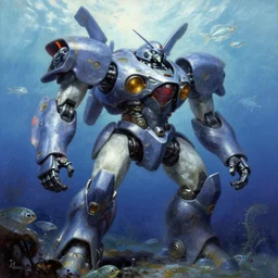 and aquatic fish mecha robot by Frank Frazetta