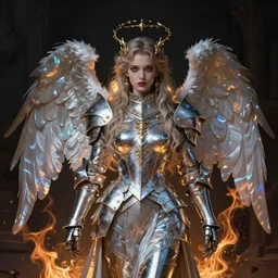 Angel knight gothic girl. By Konstantin Razumov, Fractal flame, chiaroscuro, holographic!!!, highly detailded