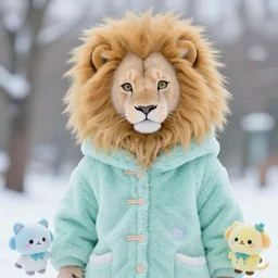 aesthetic portrait commission of a albino male furry anthro lion wearing a cute mint colored cozy soft pastel winter outfit, winter atmosphere. character design by catboot, stutterhug, jibkodi and tinydeerguy