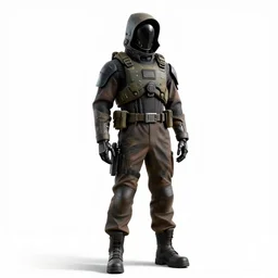 hooded cyborg soldier, studio photography, full body, standing, isolated on a pure white background, centered, whole figure in frame, sharp focus, studio lighting