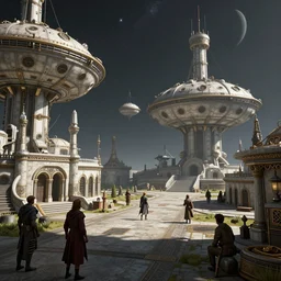 FPS set in a Byzantine space station, PS5 game, 4K, Unreal Engine, by Tadanori Yokoo, Rembrandt, Aubrey Beardsley