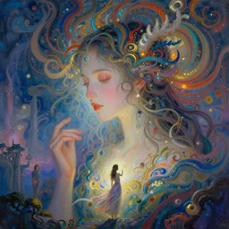 everything is a dream, abstract, masterpiece, beautiful composition, magical, epic environment, fantasy landscape, perfect girl, love, divine, pretty face, thought provoking, highly detailed, atmospheric light, full of color, unique, intricate, artstation, art by wenjun lin and artem chebokha and alena aenami and ian llanas