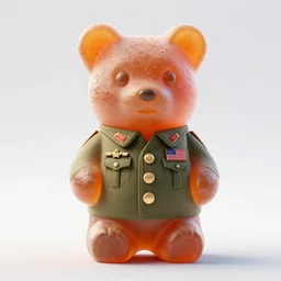 a gummy bear wearing full military uniform, soft look, octane render, unreal engine, 3 d art, dynamic lighting, high detail