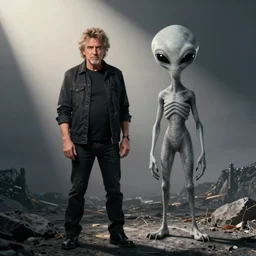 a combination of jay leno and a grey alien