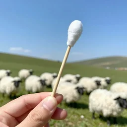 handheld cotton swab herd of fluffy sheep