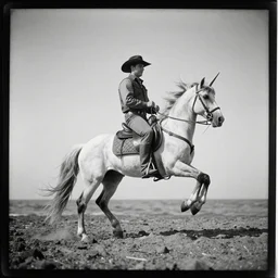 tintype photo, bottom of the ocean, cowboy riding unicorn