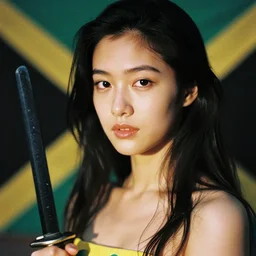 A Jamaican samurai, Y2K, 35mm film, portrait, by Mariko Mori