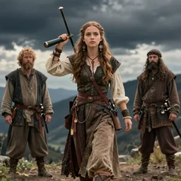 detailed ultrarealistic photo of medieval hippie executioner emma watson, brom, craig mullins, ghibli