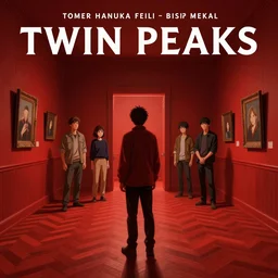 Twin Peaks book cover movie poster artwork by Tomer Hanuka, Rendering of the red room with chevron pattern floor, full of details, by Michael Whelan, Patryk Hardziej,  Makoto Shinkai and thomas kinkade, by Gregory Crewdson, Matte painting, trending on artstation and unreal engine