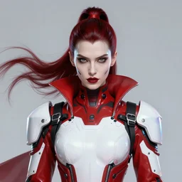 portrait of a model vampire, red and white techwear, flowing ponytail hair, tacticool, symmetry face, science fantasy, extremely detailed, holographic, smooth, digital illustration, by, kuvshinov ilya, james jean, by rossdraws, frank franzzeta, sakimichan, jeremy lipking