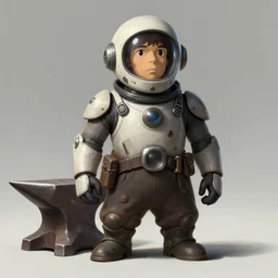 portrait of a futuristic space dwarf, no helmet, face visible, standing next to an anvil, full body, artstation, elegant, highly detailed, digital painting, concept art, smooth, sharp focus, illustration, art by studio ghibli, fujita goro, atey ghailan, tom whalen, jean giraud 8 k