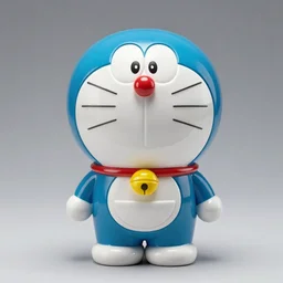 a photography frontal  portrait of  Doraemon  as a ceramic toy made by Matthew Barney, rim light studio, 80mm photo studio,  Nikkor color photography film, very detailed photography Hasselblad, , hyperrealism, octane rendering, 8k, depth of field, bokeh.