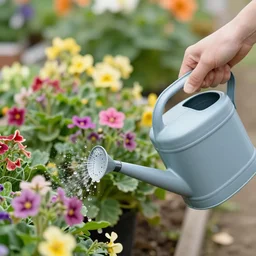 photo watering flowers with a gas can