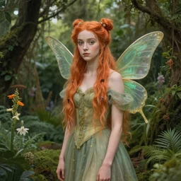 a romantic pre-raphaelite portrait of Grimes as a forest fairy in a beautiful botanic garden, concept matte, trending on artstation