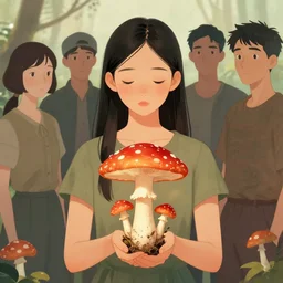 yunnan girl holds hallucination mushroom : : by martine johanna and simon stalenhag and chie yoshii and casey weldon and wlop : : ornate, dynamic, particulate, rich colors, intricate, elegant, highly detailed, centered, artstation, smooth, sharp focus, octane render, 8 k