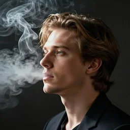 artistic annie liebowitz photo of a man who's head is turning into a puff of smoke