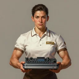 epic portrait an muscular waitress wearing short sleeved uniform and carrying electronics, detailed, centered, digital painting, artstation, concept art, donato giancola, Joseph Christian Leyendecker, WLOP, Boris Vallejo, Breathtaking, 8k resolution, extremely detailed, beautiful, establishing shot, artistic, hyperrealistic, beautiful face, octane render