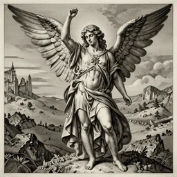 medieval etching, very detailed, of the angel of jupiter
